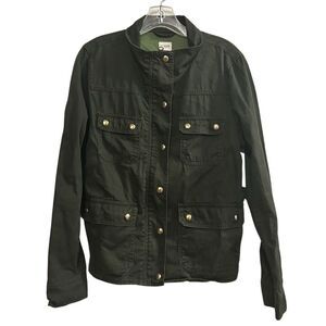 J. Crew Women's Green Twill Jacket M Resin-Coated Casual Long‎ Sleeve